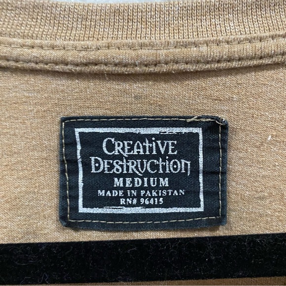 Creative Destruction Allover Pug Print T-Shirt Unisex Brown Pocket Medium - Picture 6 of 7